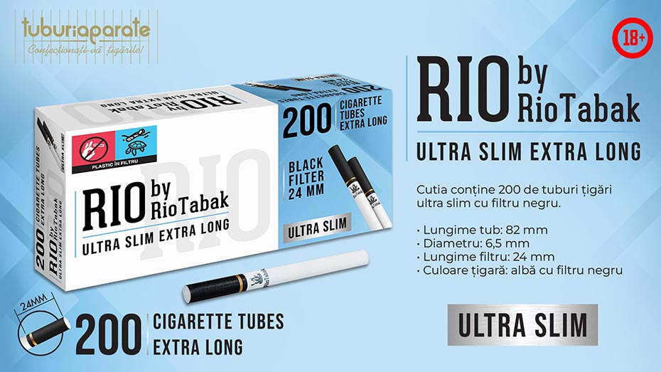 Tuburi tigari RIO Black Ultra Slim Extra Long (24 mm) 200 Tuburi tigari RIO Black Ultra Slim Extra Long (24 mm) 200